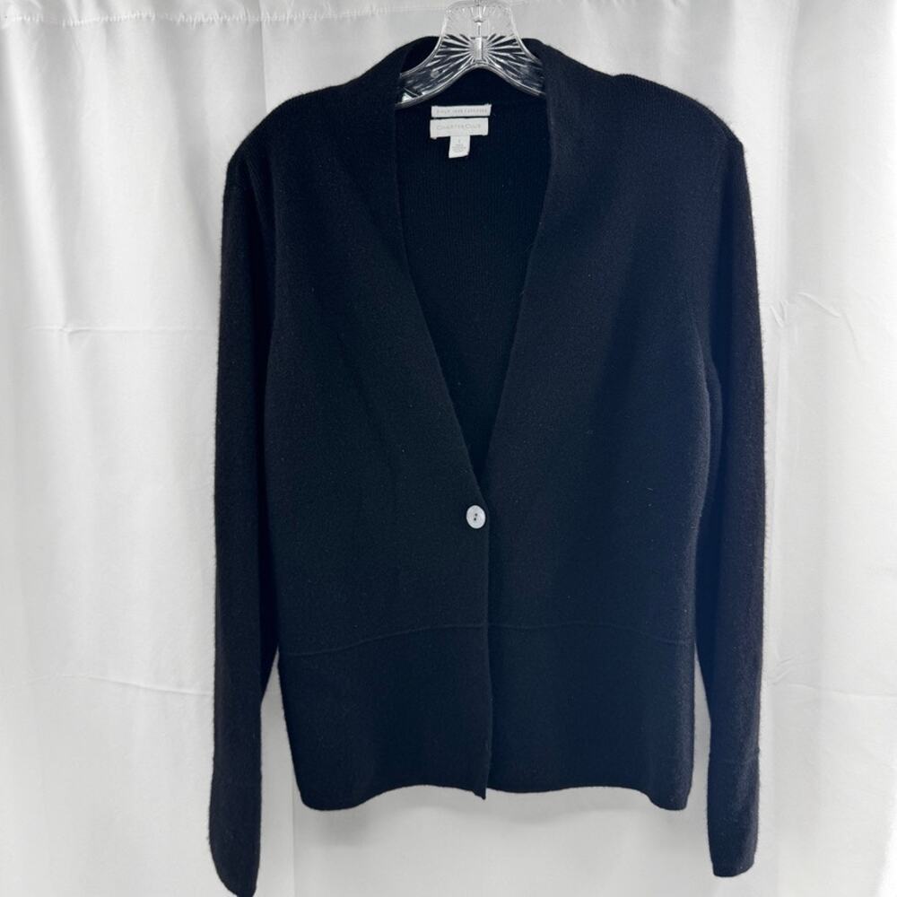 Charter Club 2 Ply Cashmere Cardigan Sweater Sz L Black One Button V-Neck